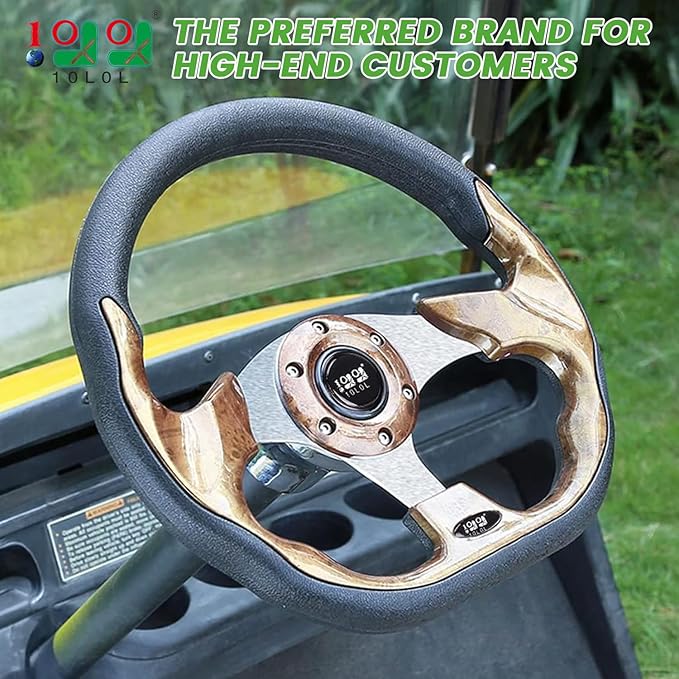 10L0L Golf Cart Steering Wheel, Universal Design Fit for Yamaha, EZGO RXV & TXT, Club Car DS, Club Car Precedent Tempo, Most Golf Cart(Sandal Wood Brown)