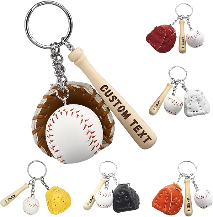 Custom Softball Keychain with Name Personalized Wooden Baseball Keyring for Girls Boys Team Gifts Softball Party Favors