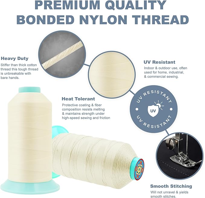 Mandala Crafts Size 346 210D T350 Bonded Nylon Thread Ivory Heavy Duty Sewing - Image 5