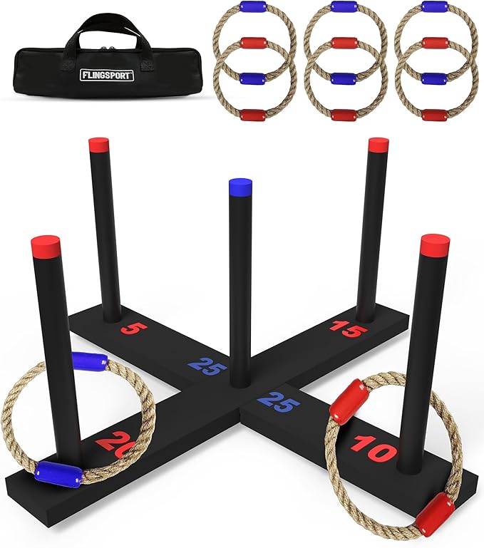 Ring Toss Game, Incl. 6 Double Beaded Rings & Carry Case Outdoor Lawn Games by FLINGSPORT