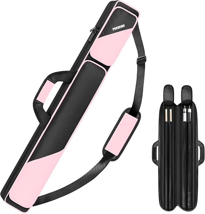 PEKREWS Pool Cue Case, Pool Stick Case 2x2 Holds 2 Sticks with 2 Accessory Zipper Pockets, Sturdy Polyester Pool Cue Carry Bag with Shoulder Strap Handle, Soft Billiard Cue Sling Bag for Men and Women