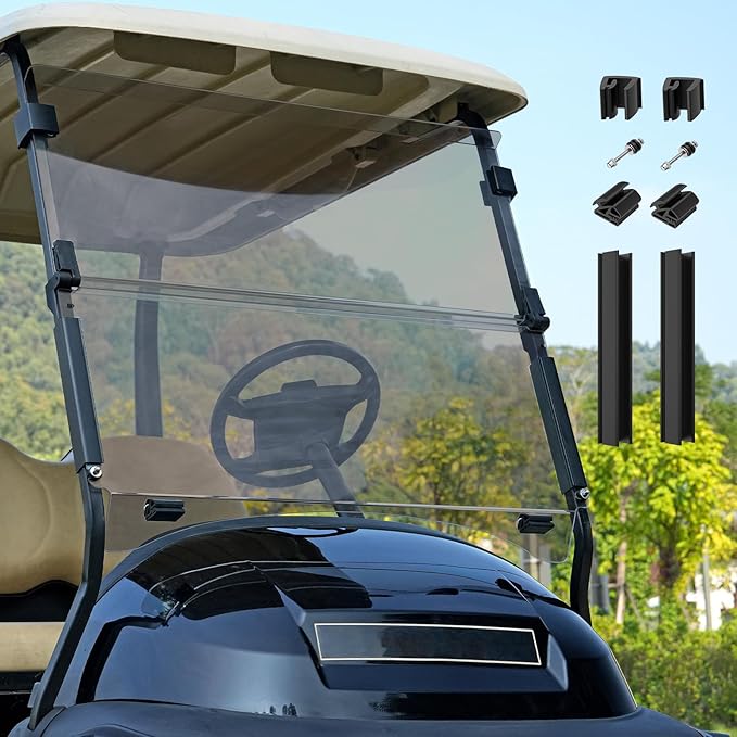 Golf Cart Windshield, Club Car Windshield with Windshield Clips Suitable for 2004-Up Club Car Precedent/Onward/Tempo Golf Carts, PC UV Resistant, Club Car Foldable Windshield Replacement