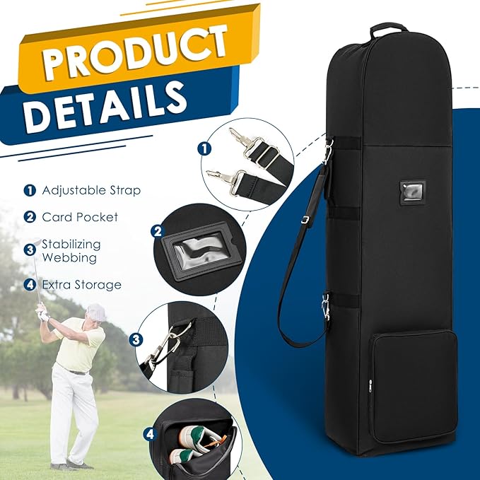 DAREKUKU Golf Travel Bags for Airlines with Adjustable Support Rod and Detachable Shoulder Straps, Hard case Top Soft Foldable Golf Club Travel Covers