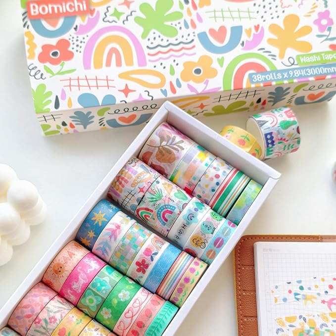 38 Rolls Washi Tape, Aesthetic Colored Decorative Cute Scrapbook Tape - Image 2