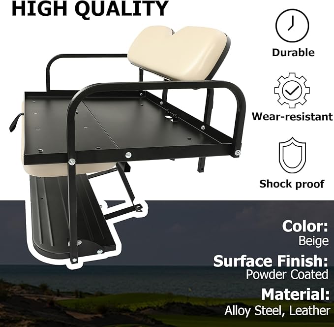 ECOTRIC Golf Cart Rear Flip Seat Kit Compatible with 2007-2016 Yamaha Drive G29 Flip Folding Down Steel+Leather Rear Seat Golf Cart Beige