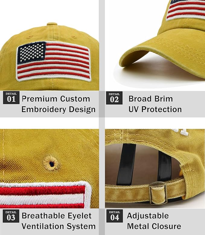 2-Pack USA Flag Hats for Men Baseball American Flag Hats for Men USA Cap USA Tactical Washed for Women
