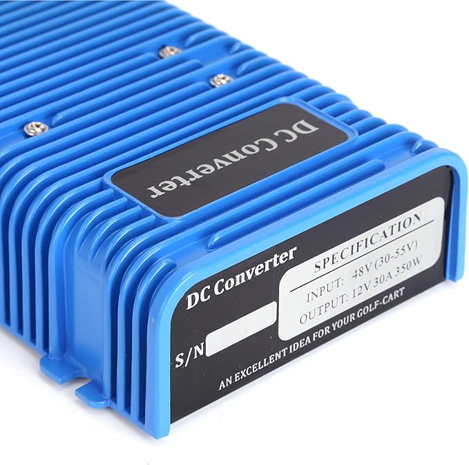 Universal Golf Cart Voltage Reducer DC Converter 36V or 48V to 12V 30 A 360W for EZGO Club Car Yamaha Golf Carts, with Power Cables