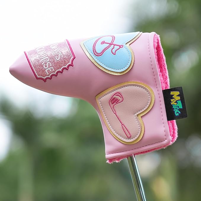 mytag Golf Head Covers Pink, No Bad Days On The Course Golf Club Covers Driver Fariway Hybrid Headcover for Women Girls