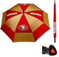 Team Golf NFL San Francisco 49ers Golf Umbrella 62" Golf Umbrella with Protective Sheath, Double Canopy Wind Protection Design, Auto Open Button