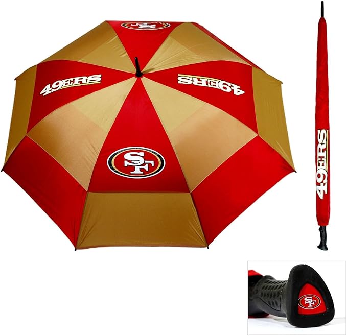 Team Golf NFL San Francisco 49ers Golf Umbrella 62" Golf Umbrella with Protective Sheath, Double Canopy Wind Protection Design, Auto Open Button