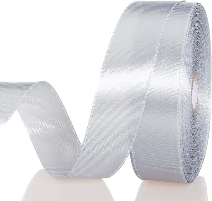 1 Inch Silver Solid Satin Ribbon, 50 Yards Craft Fabric Ribbon by YASEO