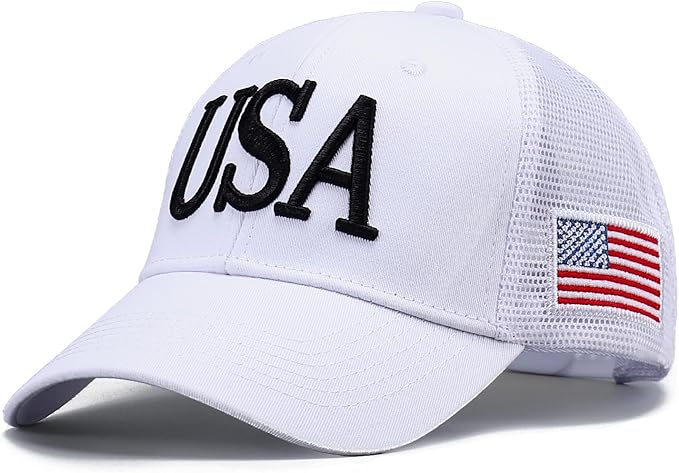 USA Trucker Hat for Men & Women American Flag Cap Adjustable Baseball Cap Mesh Snap Patriotic 3D Embroidered Cap