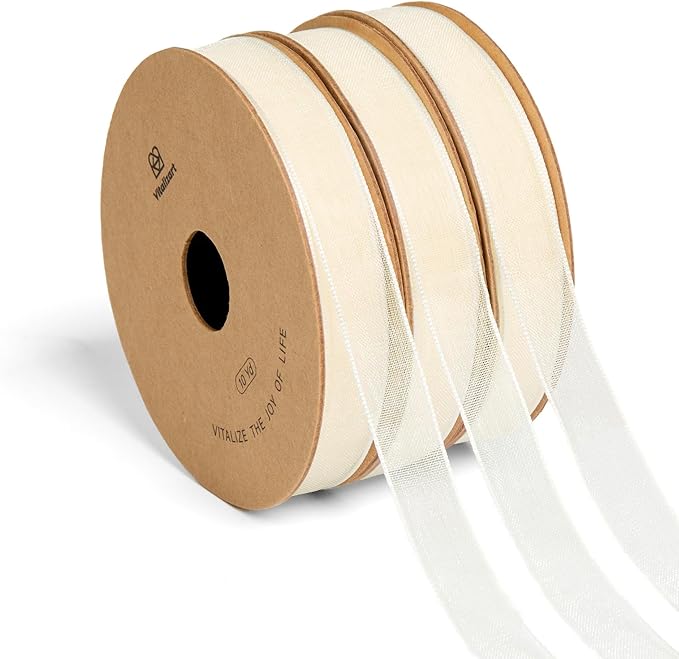 Vitalizart 3/8" x 30Yd Organza Ribbon Cream White Sheer Ribbons Set 10 Yd x 3 by Vitalizart