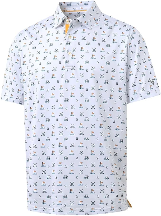 M MAELREG Mens Golf Shirt Short Sleeve Dry Fit Print Moisture Wicking Performance Patterns Collared Polo Shirt