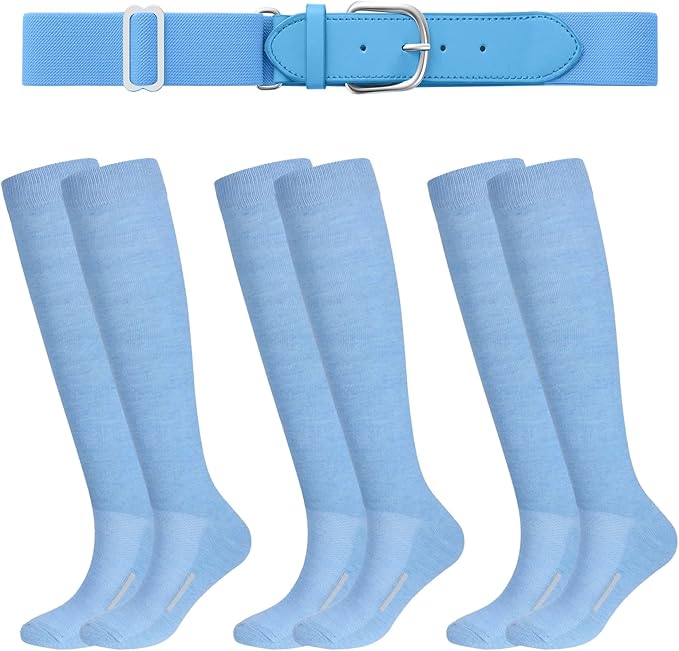 Haysandy Baseball or Softball Sock and Belt Combo Set 3 Football Baseball Socks with Softball Belt for Youth Boys Kids