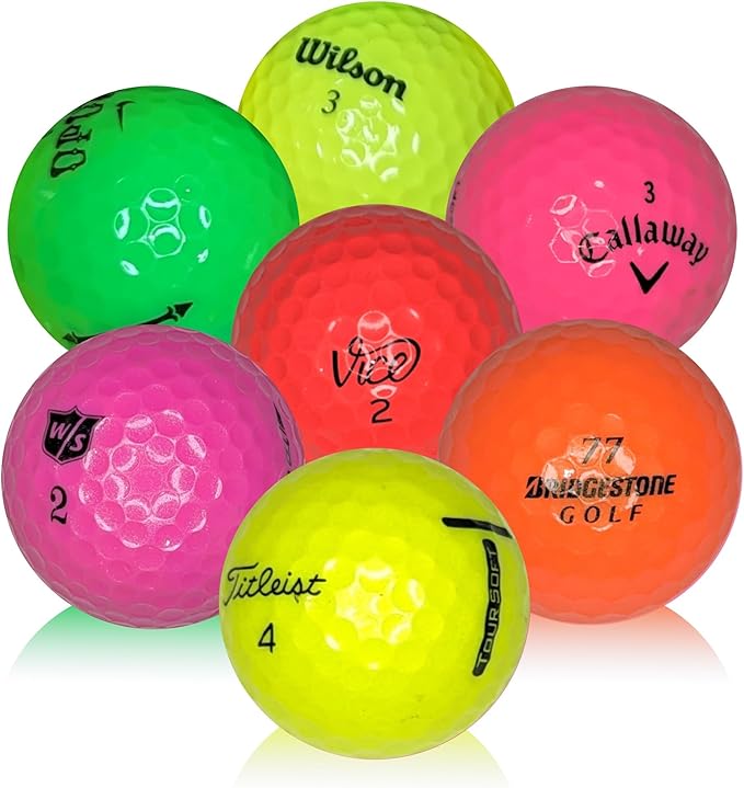 Afford-A-Ball Golf. (50 Pack) Used and Recycled Color Golf Ball Mix. Miscellaneous Brands. Colored Golf Accessories for Men & Women. for Play, Practice and Backyard.