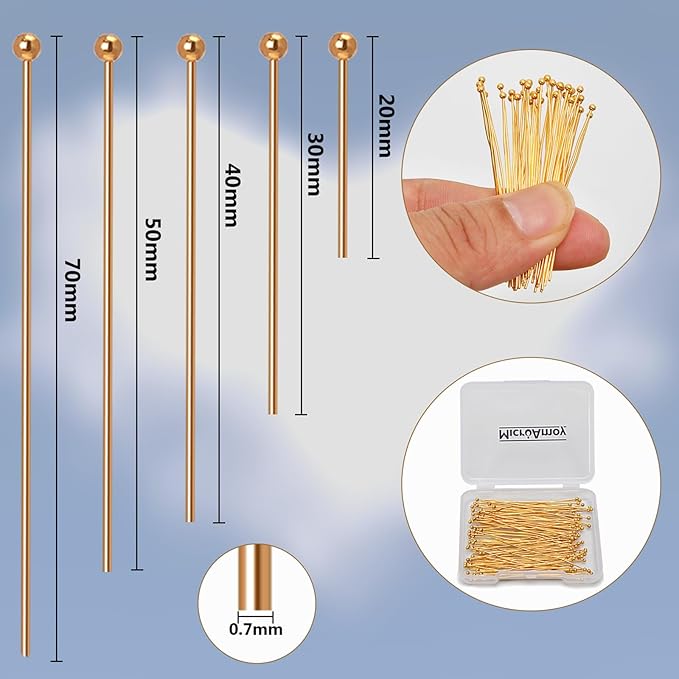 150pcs 18K Gold Filled Ball Pins Non Tarnish Craft Earring Bracelet Jewelry - Image 2
