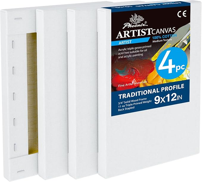 PHOENIX 9x12 Inch 4 Pack Artist Canvas by PHOENIX