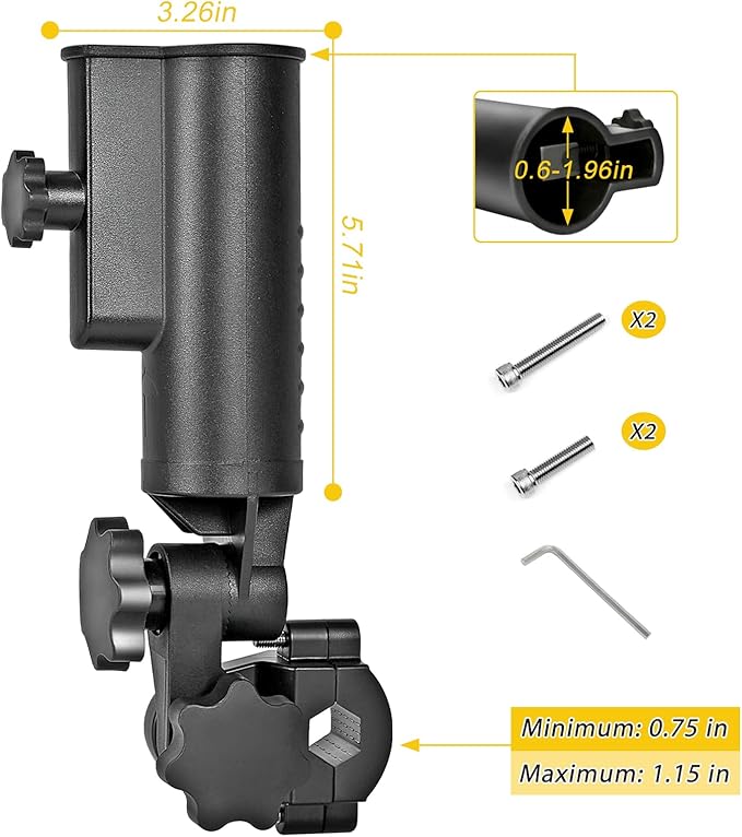 Heavy-Duty Golf Push Cart Umbrella Holder Aluminum Base 180° Adjustable for Stroller Bike Wheelchair Bicycle Mobility Scooter Beach Chair Universal Windproof Umbrella Mount