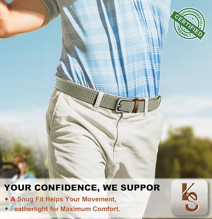 KEMISANT Men's Golf Belt 2 Pack-Braided Woven Stretch Belt for Gift Men Casual Jeans Sports Work 1 3/8"