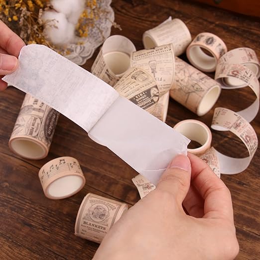 Dizdkizd Washi Tape Set, 12 Rolls Antique Masking Tape Washi Tape Map Newspaper - Image 2