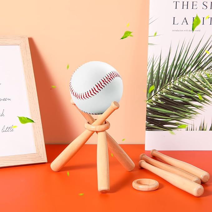 Honoson Baseball Stand Holders Balls Display Bat Wooden Stand Holder Display Centerpieces Tables for Baseball Sports Lover(12 Pack)
