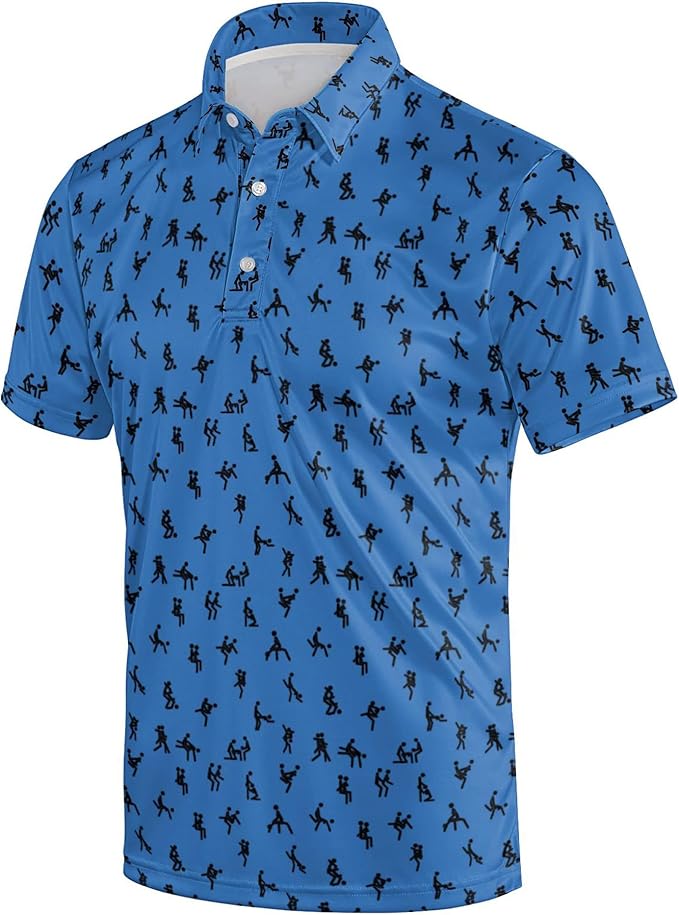 Golf Polo Shirts for Men Funny Print Short Sleeve Golf Shirts Performance Golf Polos