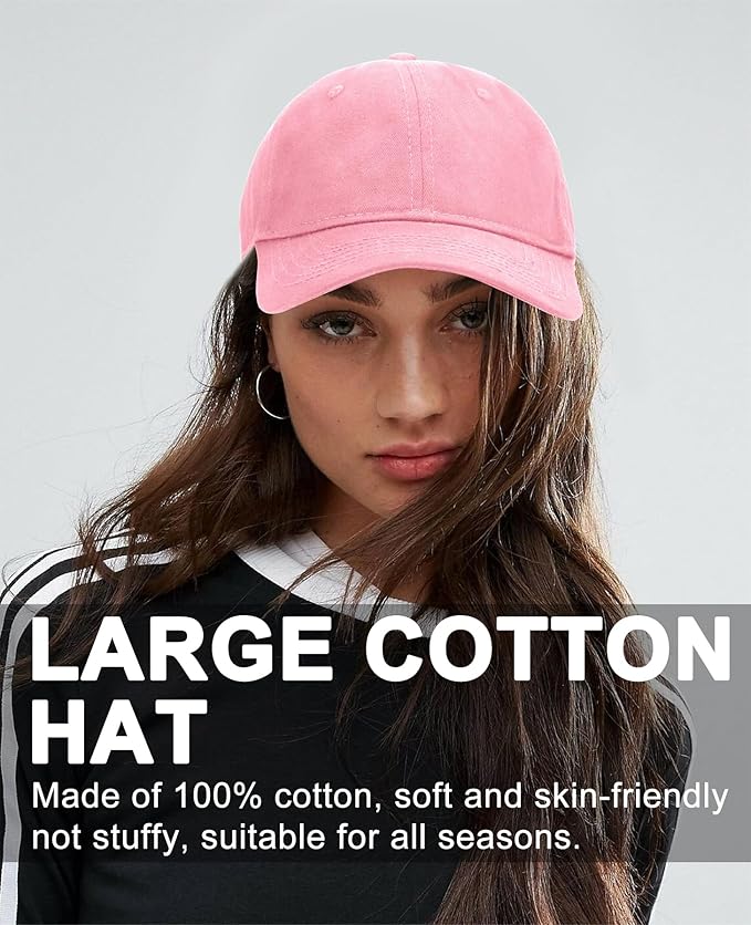 Oversize XXL Baseball Cap for Big Heads 23.6"-25.6", Extra Large Cotton Baseball Hat, Plus Size Unstructured Dad Hats