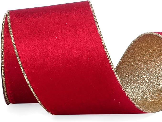 Ribbli Red Velvet Wired Ribbon 4 Inch Red Velvet by Ribbli