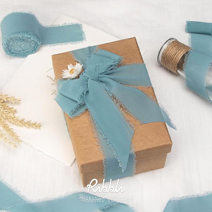 Ribbli Deep Sea Blue Chiffon Ribbon 1-1/2 inch x 20 Yard Handmade Fringe - Image 4
