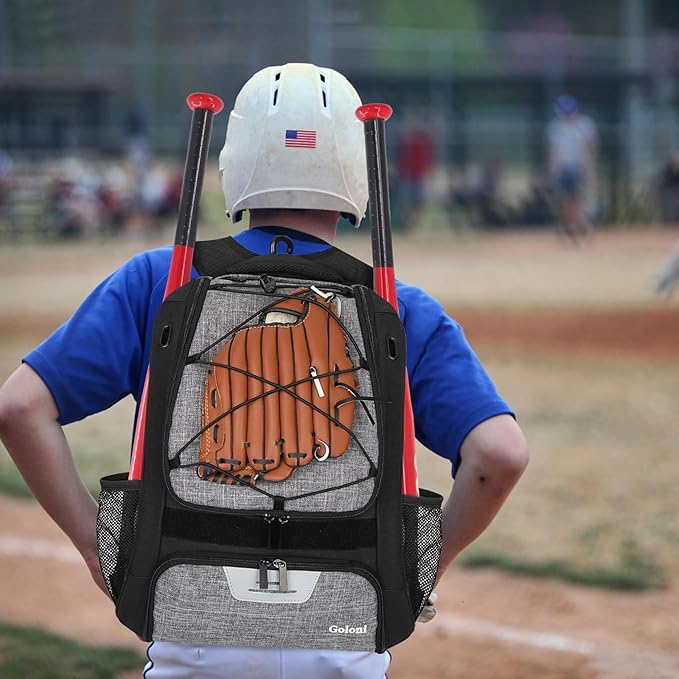 Goloni | Baseball Backpack,Baseball Bag for Adult,Softball Bat Bag with Shoes Compartment,Large Main Compartment for Helmet & accessories, Fence Hook