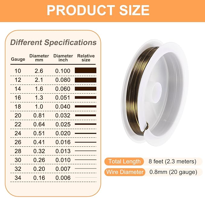 HARFINGTON 8ft Jewelry Wire, 20 Gauge Brass Craft Soft Metal Tarnish Resistant - Image 2