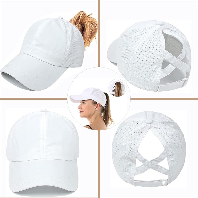 Womens Ponytail Hat Baseball Cap, Adjustable Criss Cross Baseball Cap High Bun Unisex Quick Drying Trucker Hats