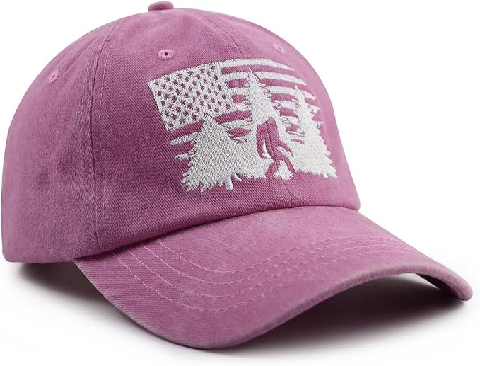 Bigfoot American Flag Hat for Men Women, Funny Adjustable Cotton Big Foot Sasquatch Patriotic Baseball Cap