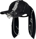 Shyyween Y2K Grunge Hat with Ears Bunny Ear Hat Cat Distressed Denim Baseball Cap Iron Ring Punk Outfit for Women Accessories