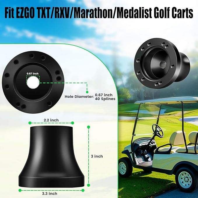EZGO Steering Wheel Adapter fit EZGO TXT/RXV/Marathon/Medalist Golf Carts Steering Wheel Adapter Golf Cart Accessories(Black)