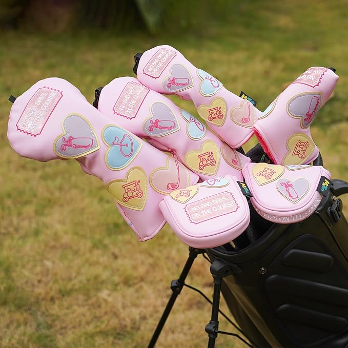 mytag Golf Head Covers Pink, No Bad Days On The Course Golf Club Covers Driver Fariway Hybrid Headcover for Women Girls