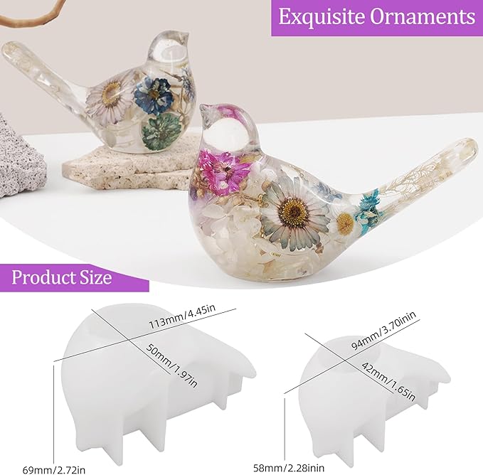 2Pcs Bird Resin Molds, Bird Silicone Epoxy Molds, 3D Animal Resin Silicone Molds - Image 3