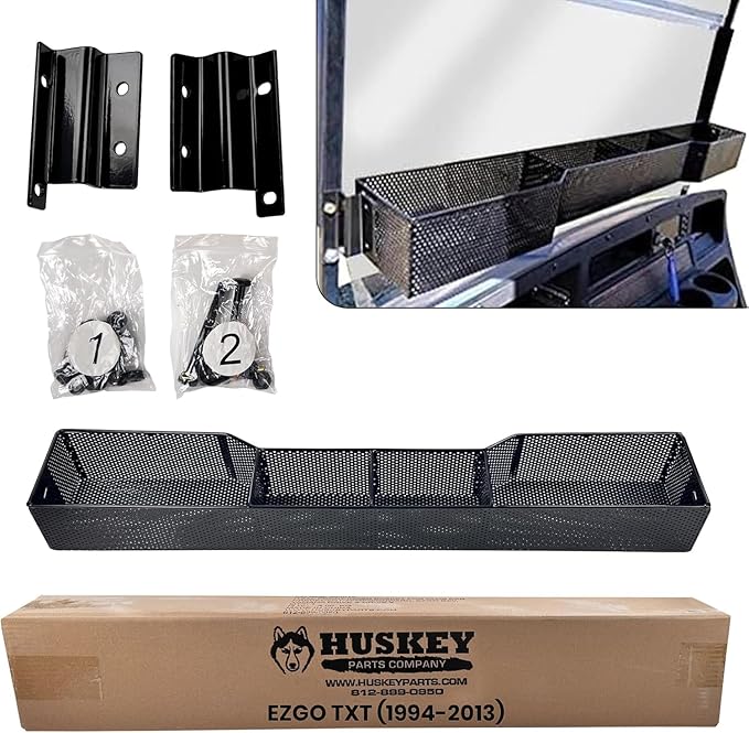 Huskey Golf Cart Front Basket Storage Basket Dash Basket Compatible W/EZGO TXT/RXV,Club Car DS (2000.5+) Precedent/Tempo/Onward,Yamaha G29 Drive2 2007+ One Piece Solid Design & Larger Compartments