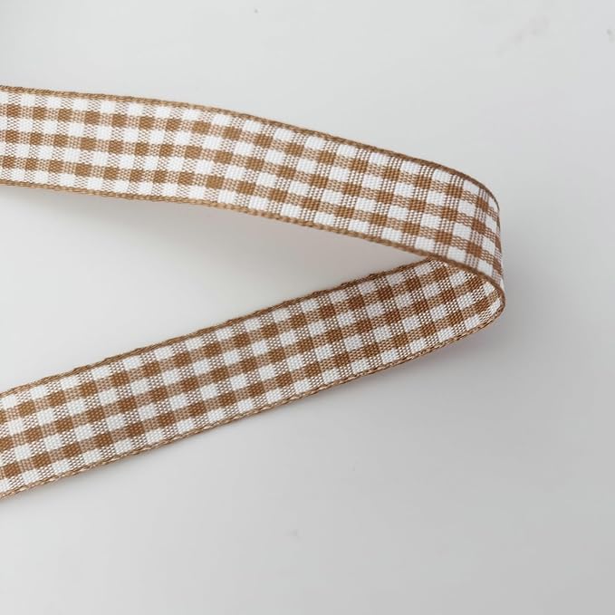 Micomon Khaki and White Woven Edge Plaid Ribbon 100% Polyester Gingham Ribbon - Image 9