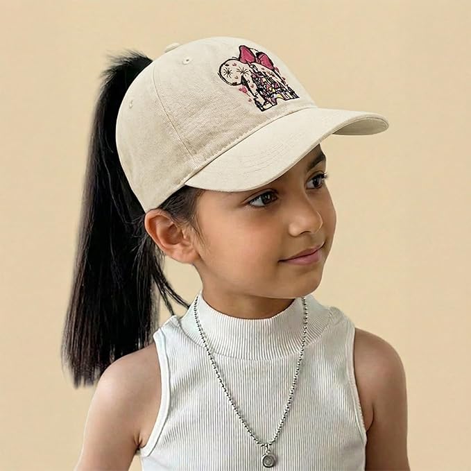 Baseball Caps for Girls Kids Cute Graphic Ponytail Hat Trucker Fashion Acid wash Hats Fun Adjustable Criss Cross Cap
