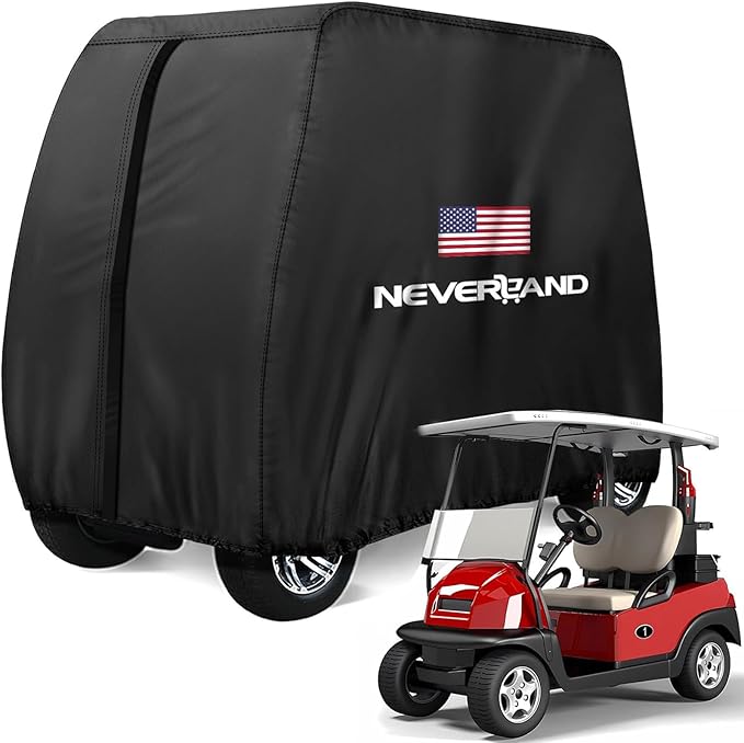 NEVERLAND Golf Cart Cover 2 Passenger - 420D Waterproof Golf Cart Covers Extended Roof Compatible with EZ GO Club Car Yamaha Golf Carts, Outdoor Dustproof 2 Seat Club Car Cover (Up to 95 Inch)