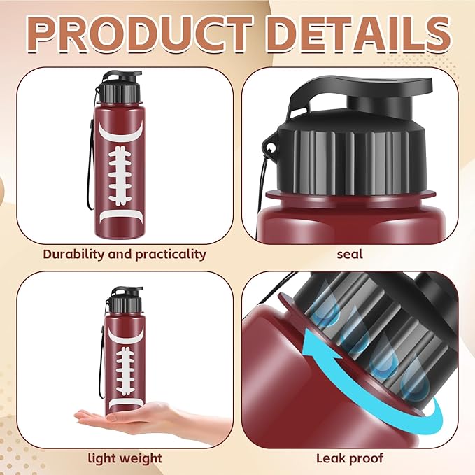 Olgaa 16 Pcs Football Water Bottle Bulk 20 oz Football Reusable Water Drink Bottles Sports Football Accessories for Party Favor Players Lovers Team Gifts (Football)