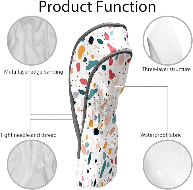 Golf Headcovers Fits Driver Hybrid Fairway 3/5 Wood, Waterproof PU Leather Golf Club Protector, Ideal Sports Accessories & Golfer Gift Colorful Geometry