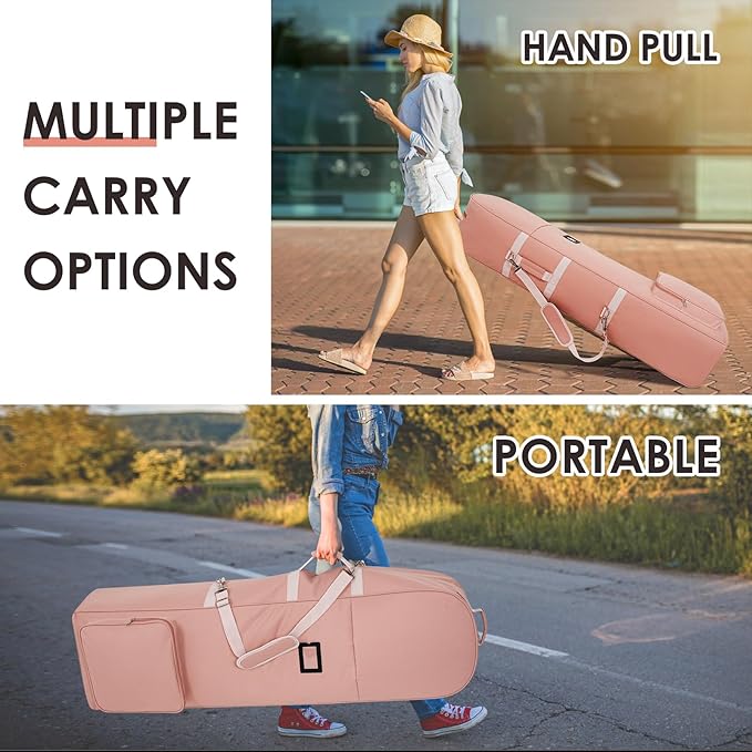 DAREKUKU Golf Travel Bags for Airlines with Adjustable Support Rod and Detachable Shoulder Straps, Hard case Top Soft Foldable Golf Club Travel Covers