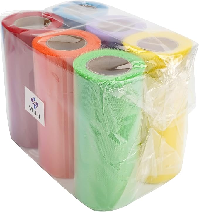 MEEDEE Rainbow Tulle Ribbon 6 Colors Roll Tulle Fabric Rainbow Spool Ribbon - Image 9