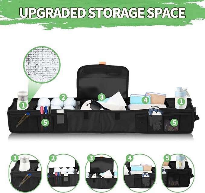 Golf Cart Front Storage Basket, No-Drilling Golf Cart Storage Tray with Insulated Cup Holders, Club Cart Organizer with EZGO, Club Car, Kandi Golf Carts