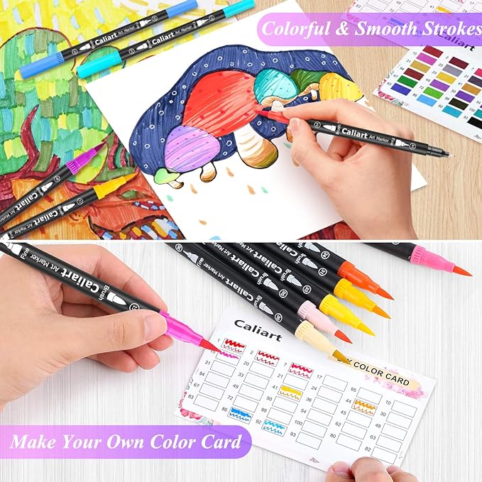 Caliart 34 Double Tip Brush Pens Art Markers, Artist Fine & Brush Pen Coloring - Image 5