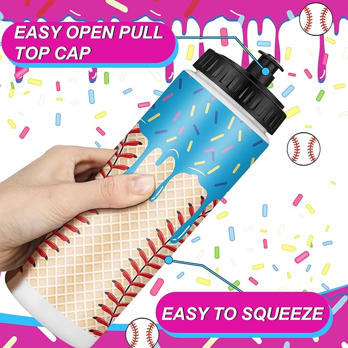 12 Pcs Baseball Drip Ice Cream Water Bottle Bulk Birthday Party Reusable Sports Bottle 20 oz Baseball Accessories Gifts School Sports