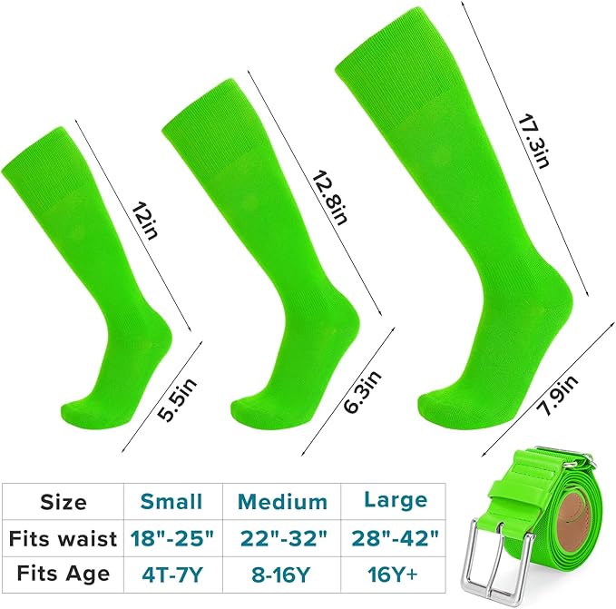 Baseball Socks and Belt Combo for Youth Adult - Softball Sock and Belt for Boys and Girls (2 Pairs of Socks & 1 Belt)